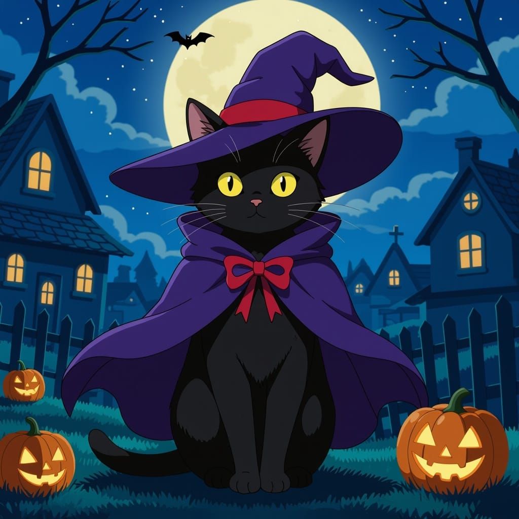 Black Cat Witch in Mysterious Night Costume