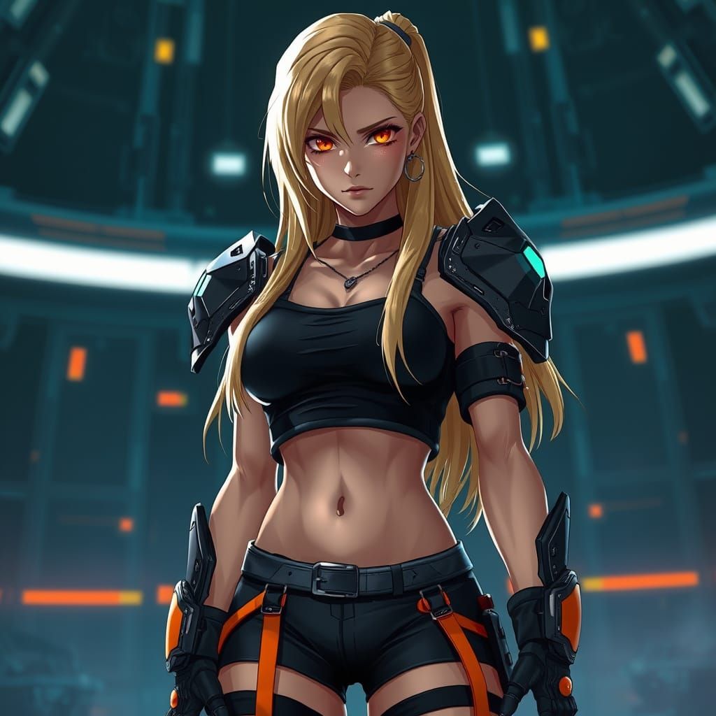 Cyberpunk Anime Guardian with Glowing Eyes