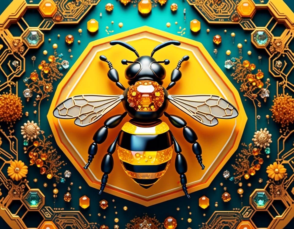 Nanobot Bee with Amber and Gemstones