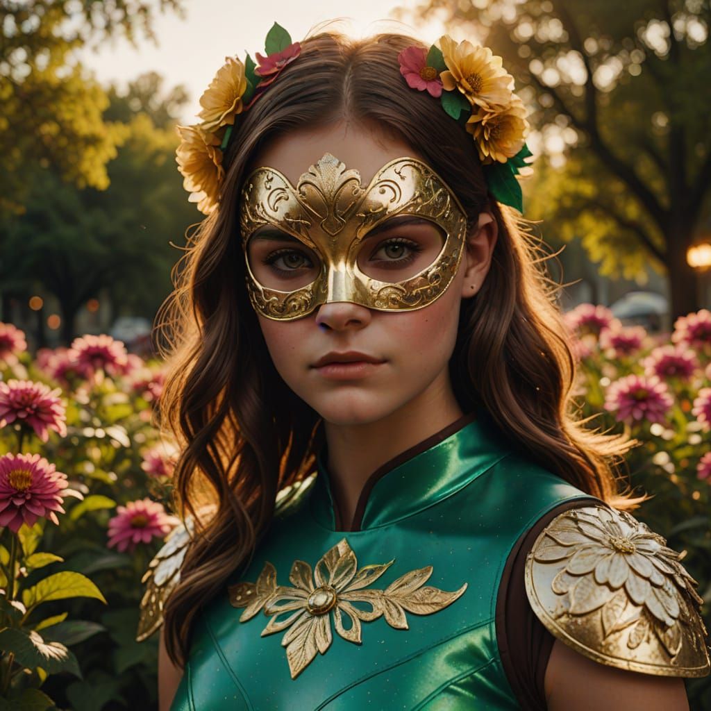 American Cheerleader in Floral Costume: Hyperrealistic Digit...