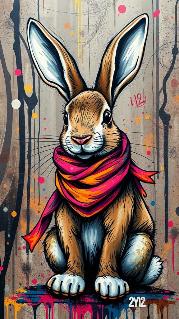 Colorful Rabbit in Urban Street Art Style