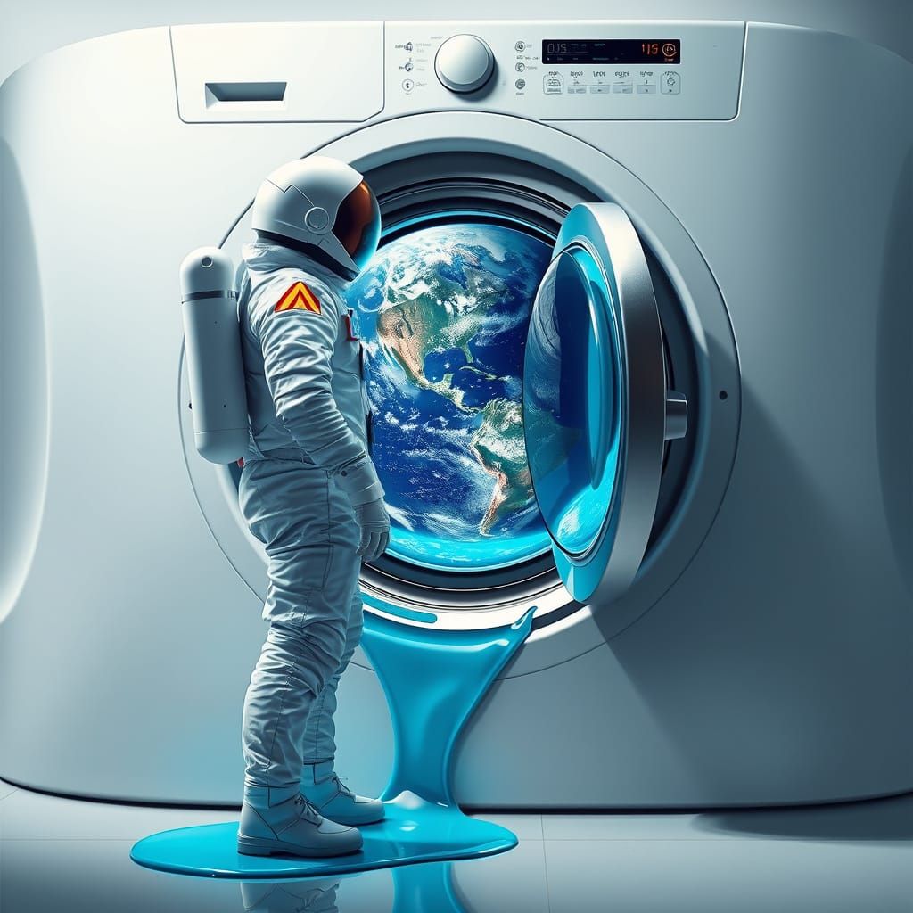 Futuristic Astronaut Confronts Pollution in a Hyper-Realisti...