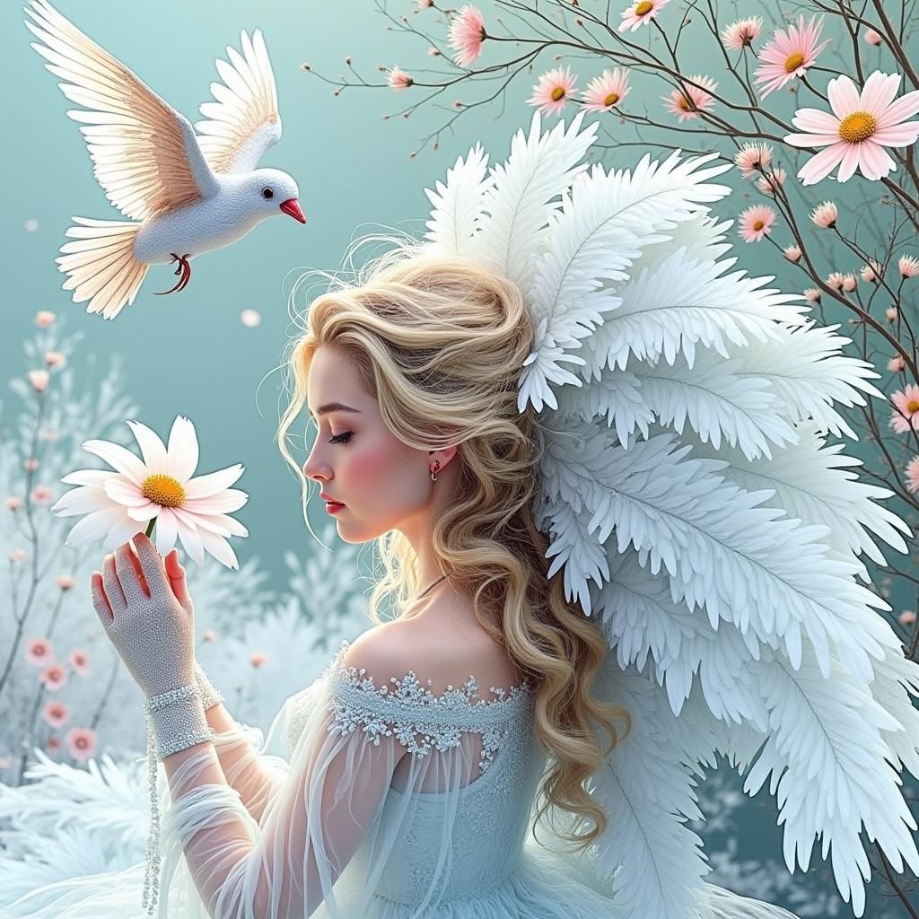 Ethereal Woman in Gown Against Mint Green Backdrop