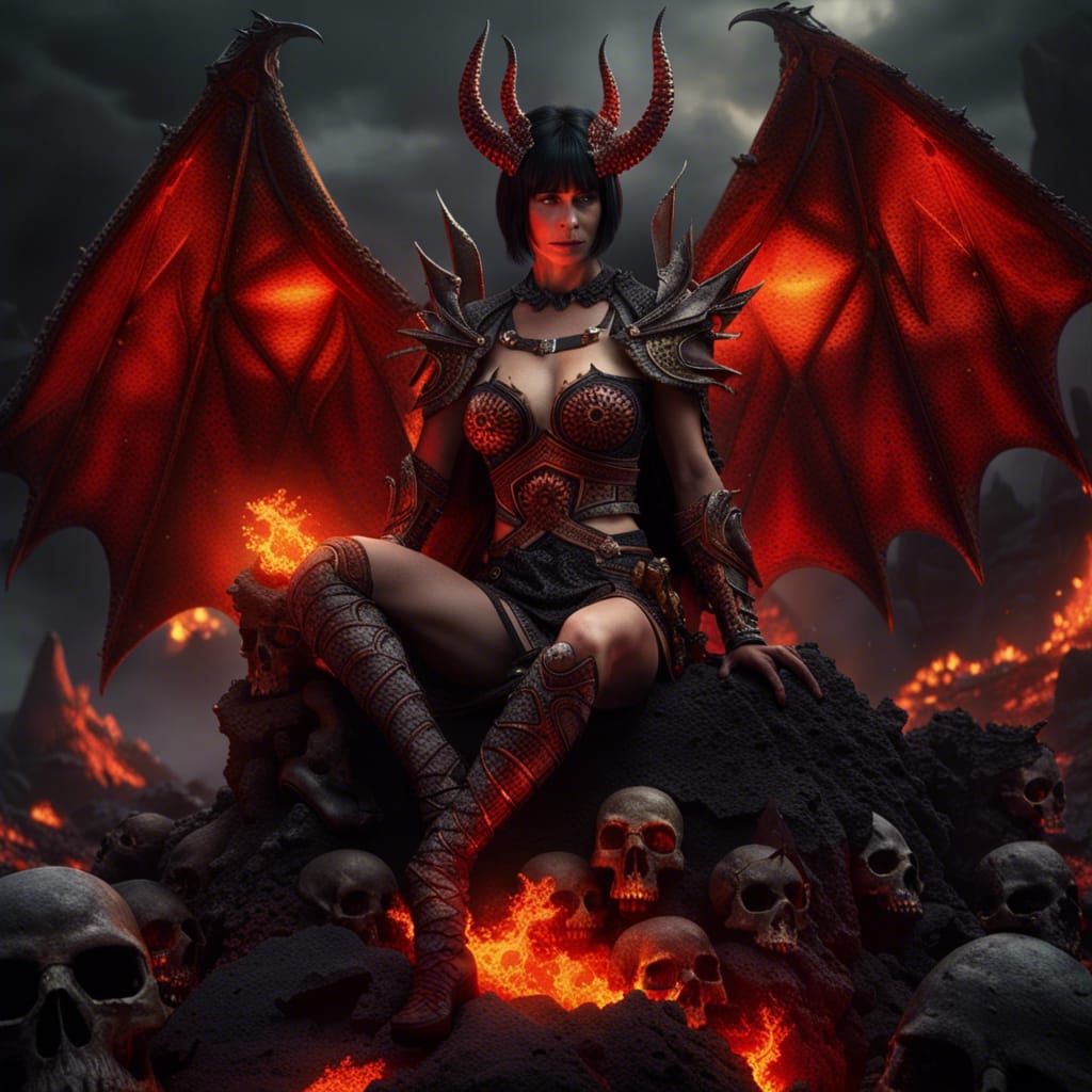 Fantasy Demon Warrior with Flaming Sword