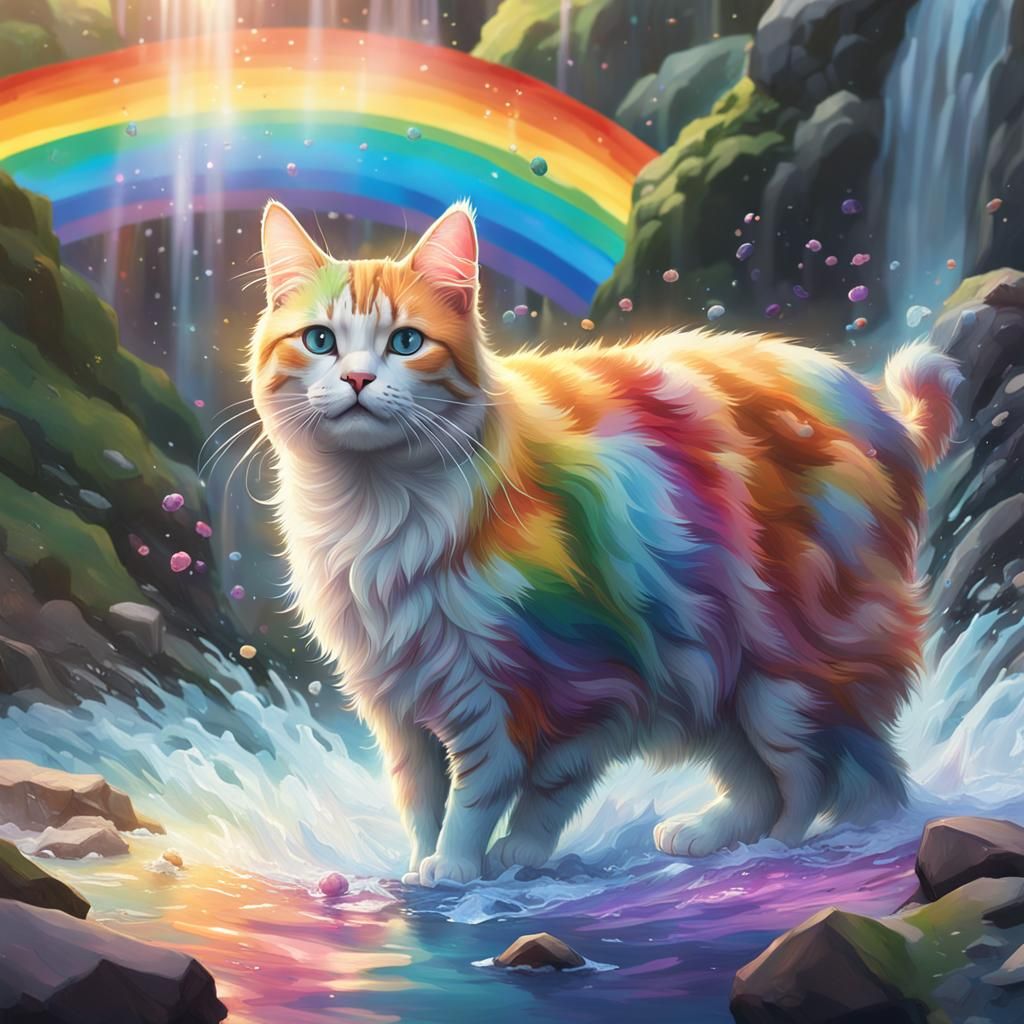 Cats Play in Rainbow Waterfall: Artstation Concept Art