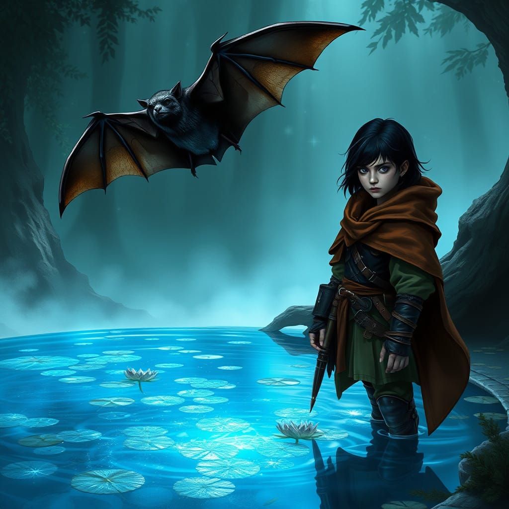 Mysterious Halfling Ranger in Ethereal Forest Glade