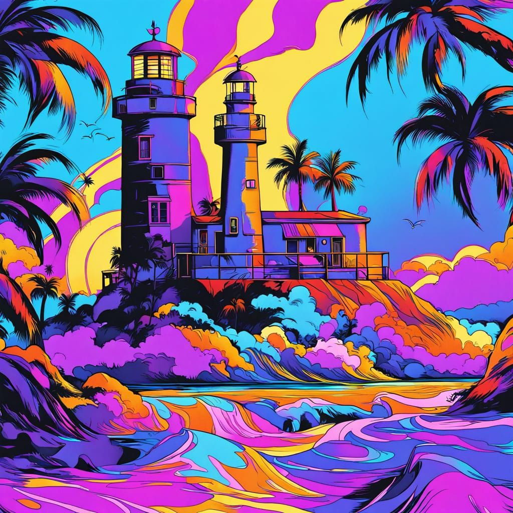 Vibrant Neon Sunset on the Beach