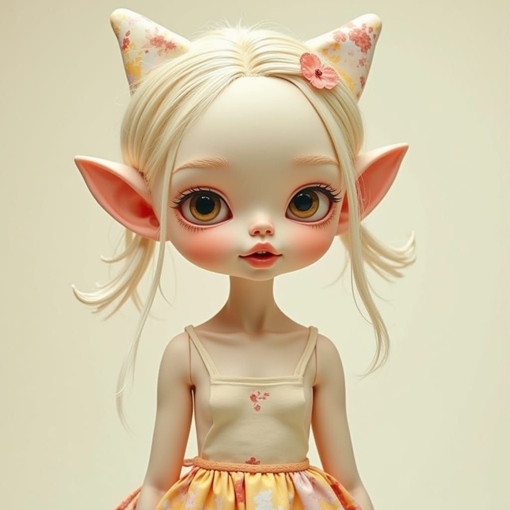 Playful Redhead Doll Girl in Kawaii Art Style