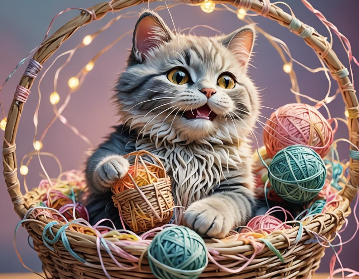 String Cat and Mouse Play in Pastel Digital Art