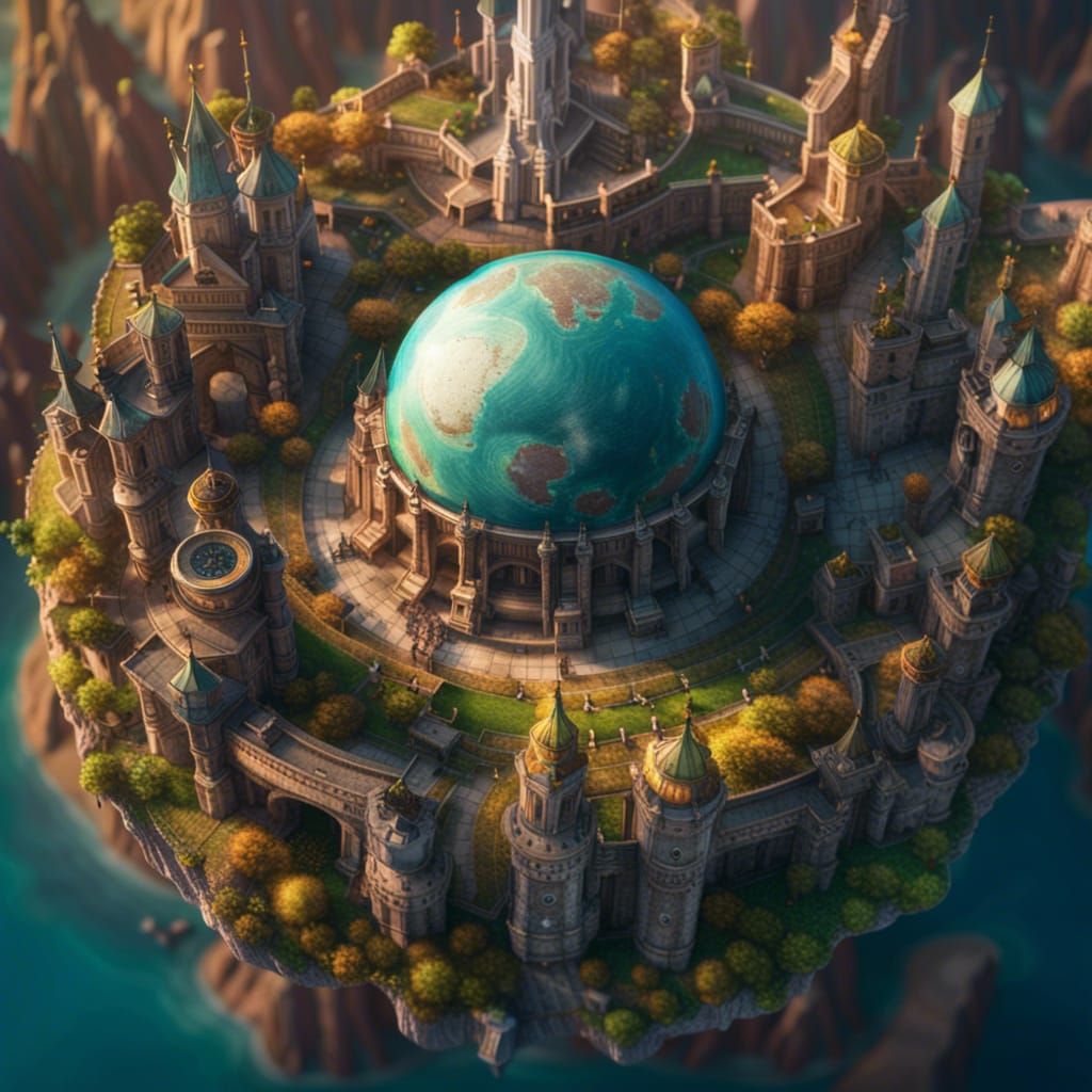 Miniature World with Famous Landmarks: Fantasy Art