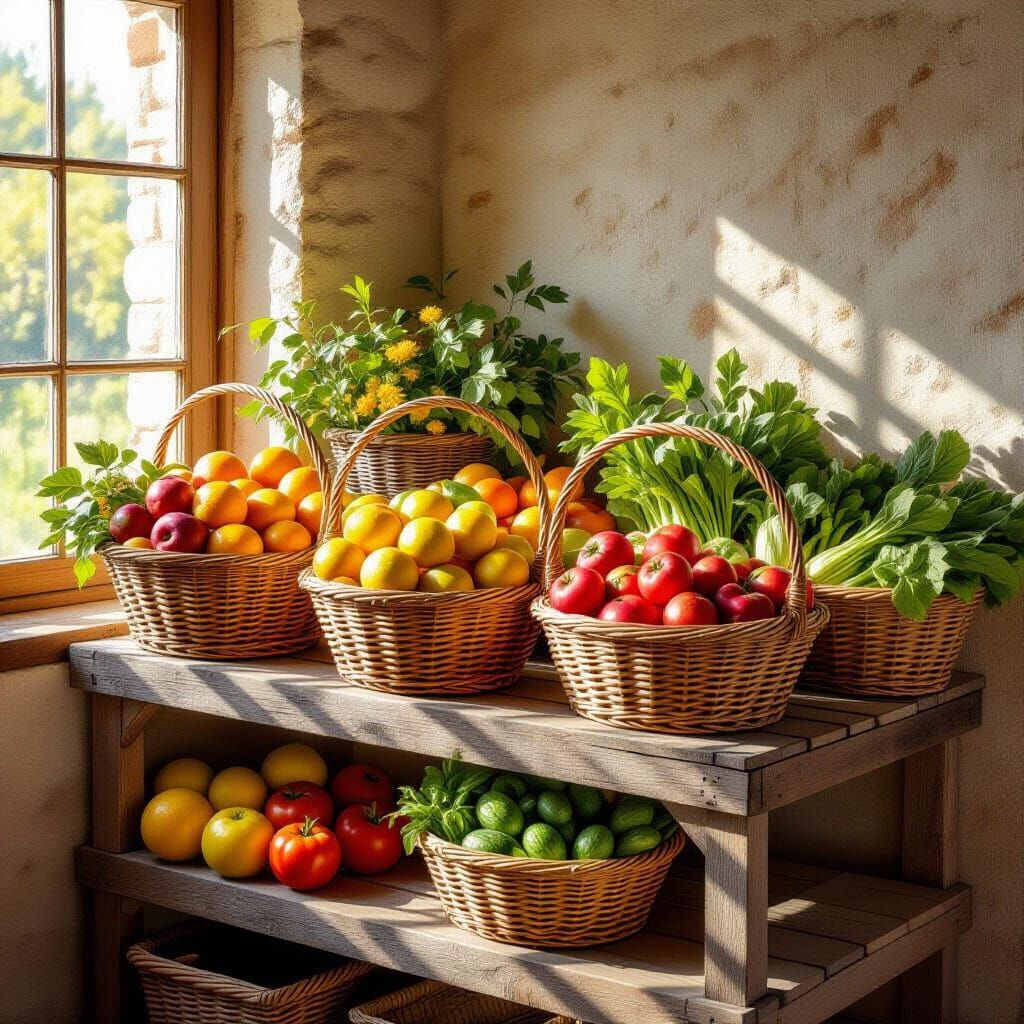 Rustic Fruit Stand in Impressionist Style