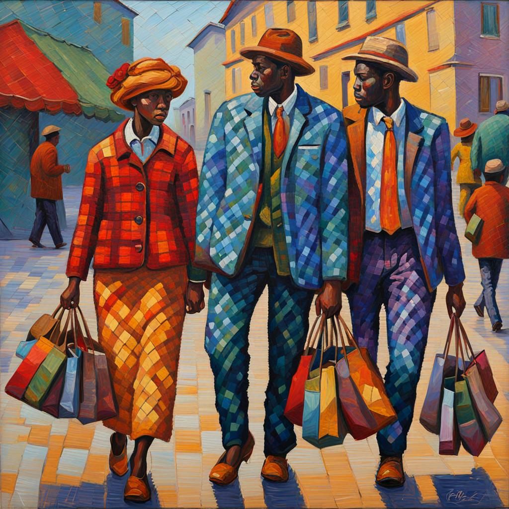 Plaid Fashion in Colorful Impressionist Style