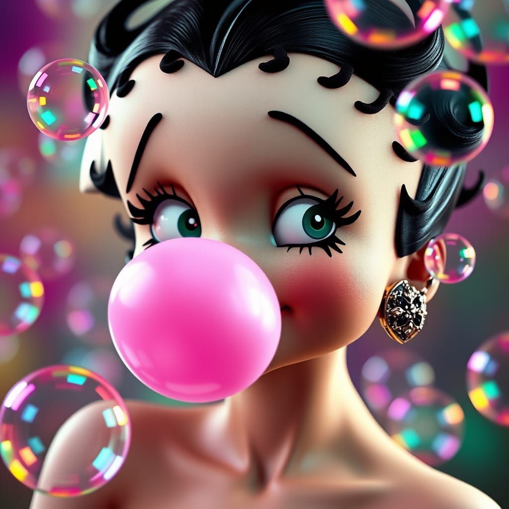 Betty boop blowing a bubblegum bubble