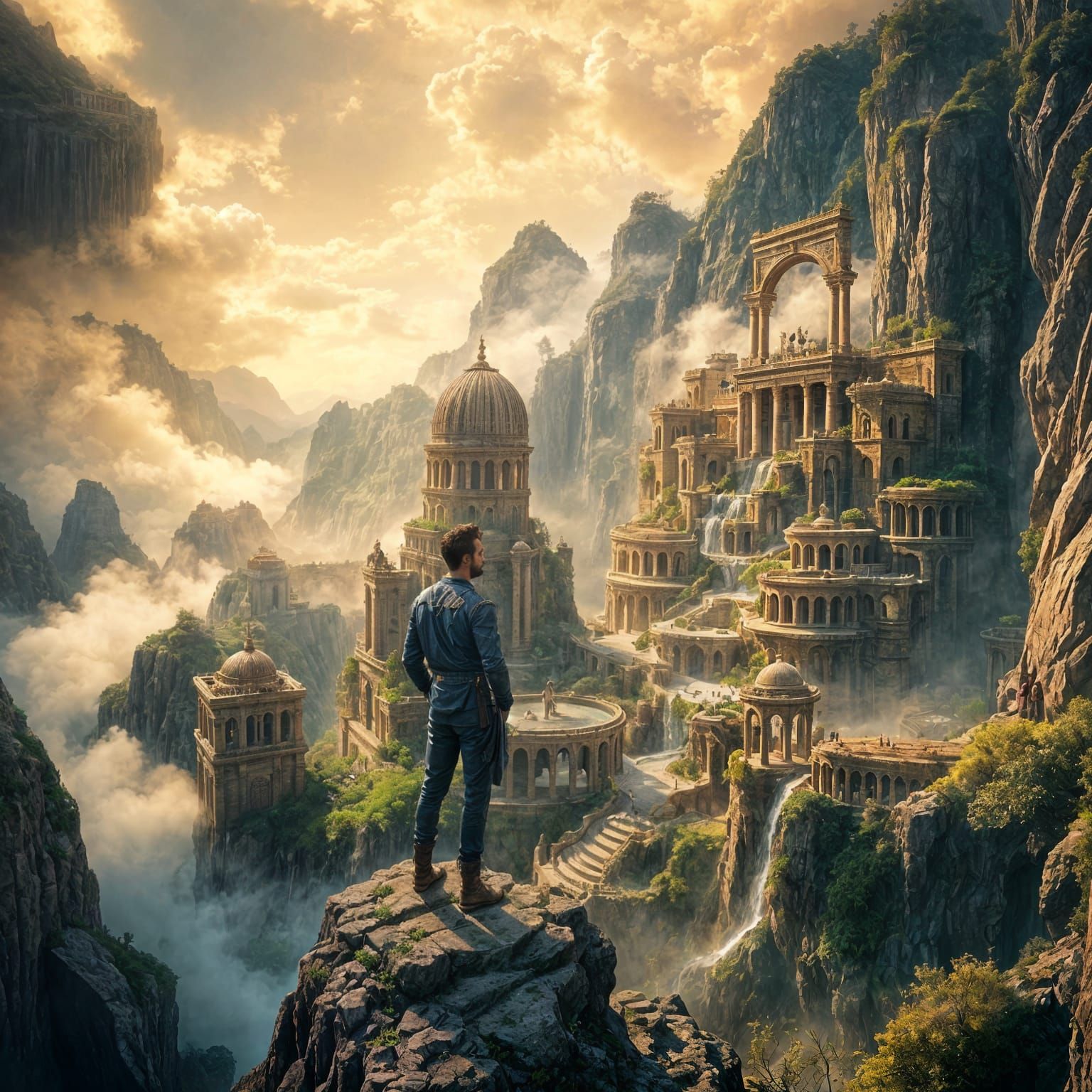 Man Views Dreamlike Hanging Gardens of Babylon