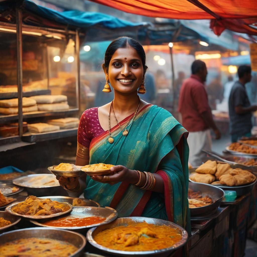 Indian Street Food Vendor in Bustling Market