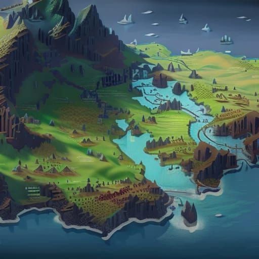 Fantasy Map with Fictional Place Names