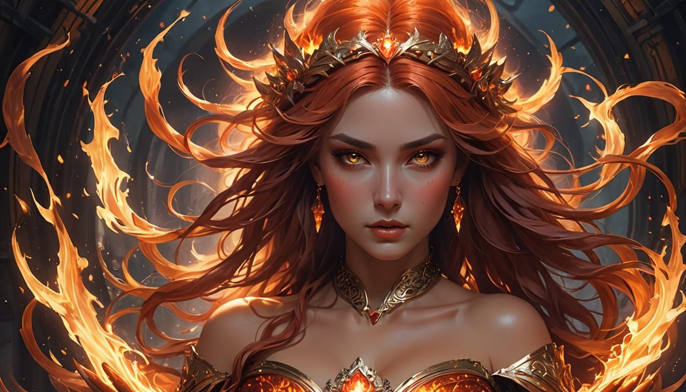 Ethereal Fire Goddess Portrait in Hyperdetailed Style