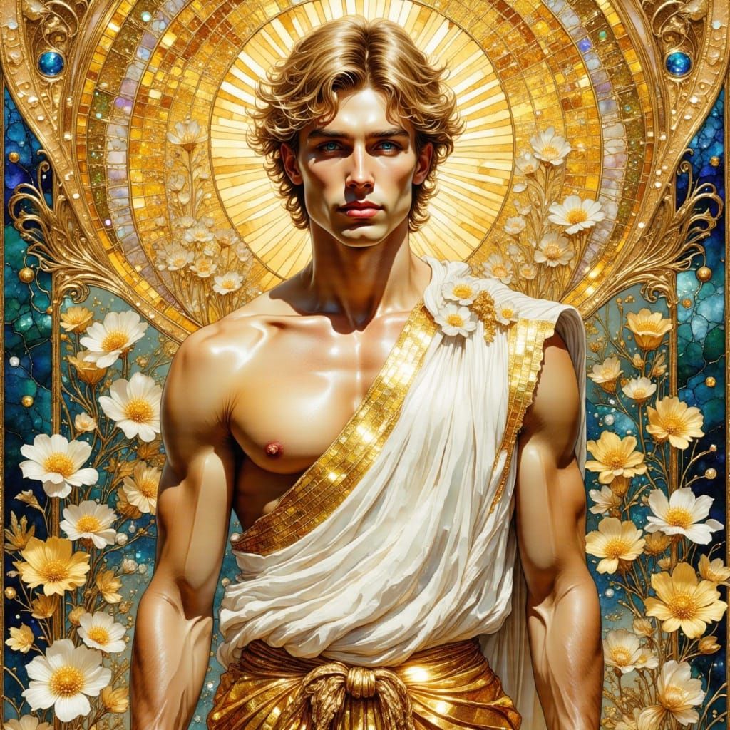 Golden Toga Portrait in Art Nouveau Style