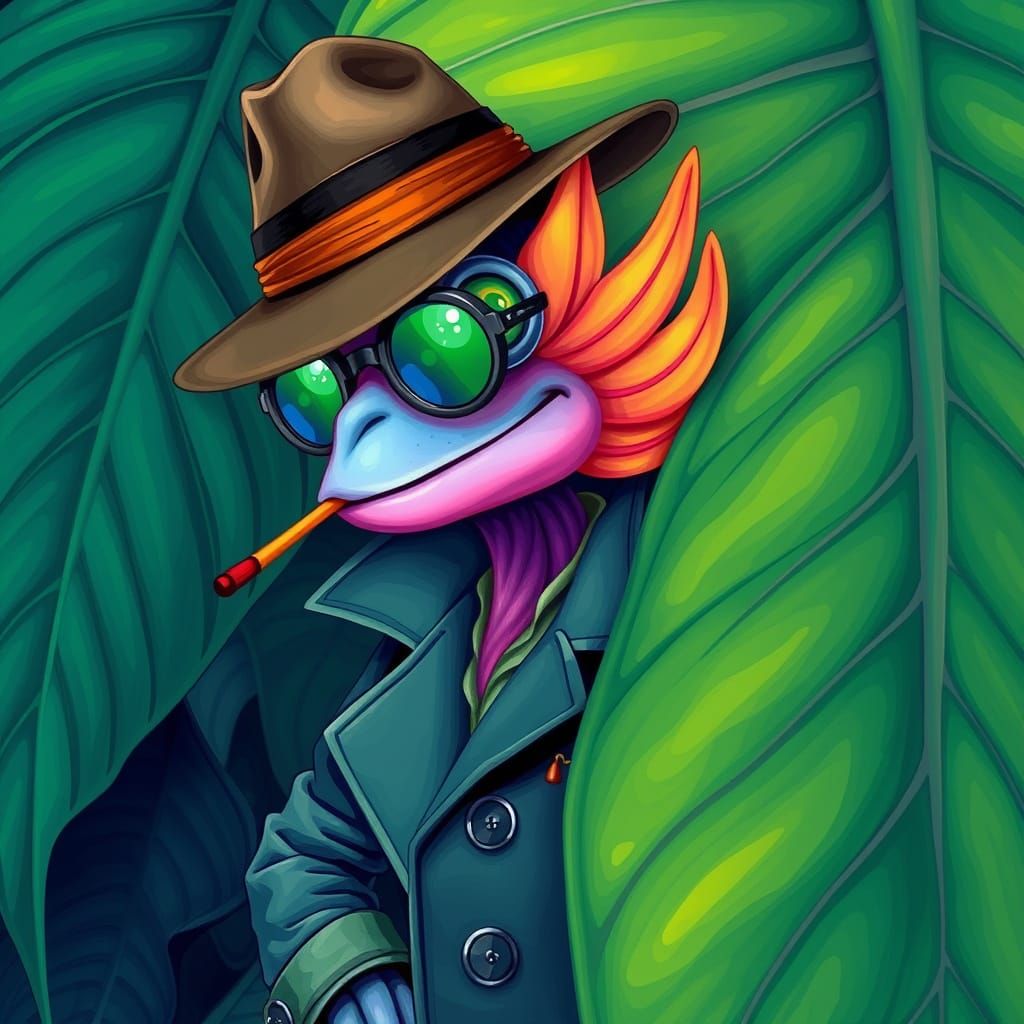 Spy Plant Hiding, Dreamy Botanical Oil Painting