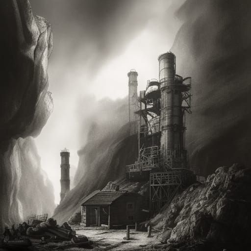 1700s Coal Mine: Hyperdetailed Charcoal and Digital Painting