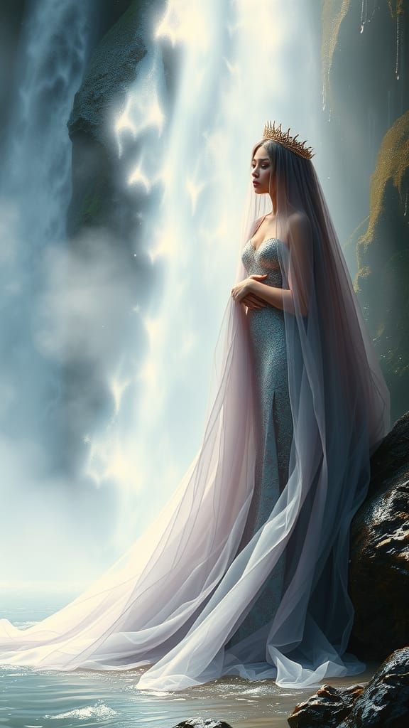 Waterfall Queen with Graffiti Realism Aesthetic