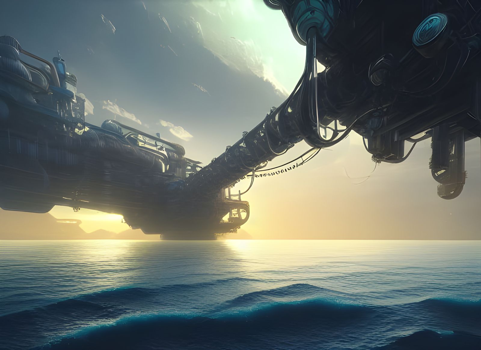 Futuristic Ocean Farming in Retro Sci-Fi Style