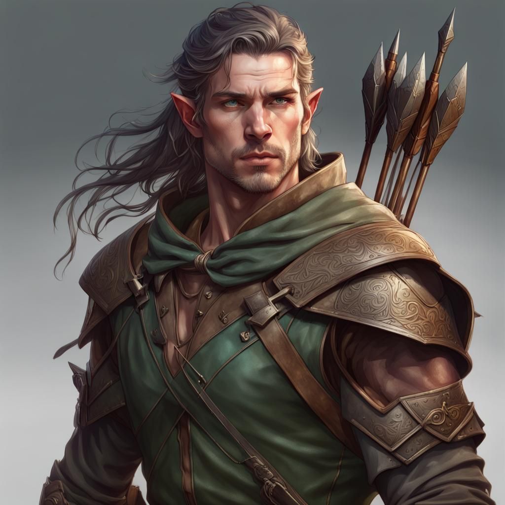 Half-Elf Ranger Portrait in Hyperdetailed Style