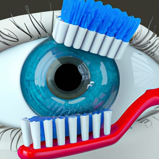 Surreal 3D Render: Eye Examined with Toothbrush