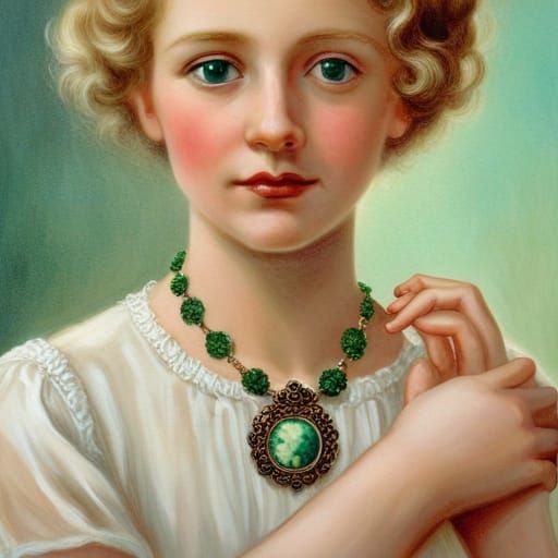 Neo-Romantic Girl with Floral Eye and Pendant