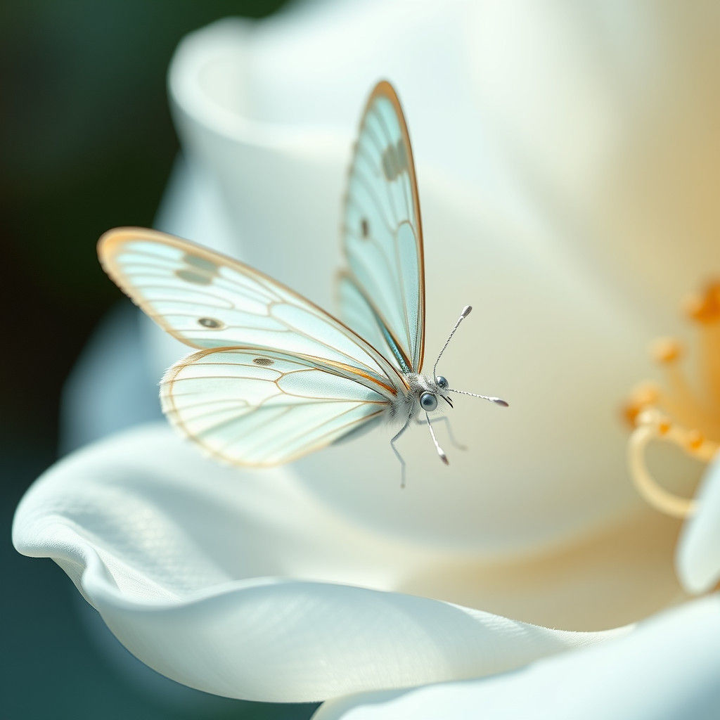 Silver Butterfly on White Flower, Dreamy Digital Art
