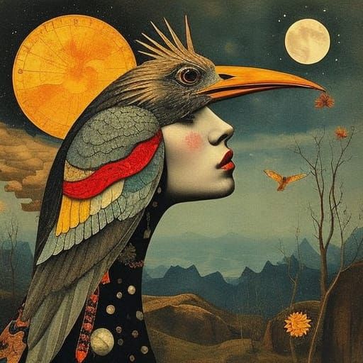 Surreal Bird Woman Collage Art in Max Ernst Style