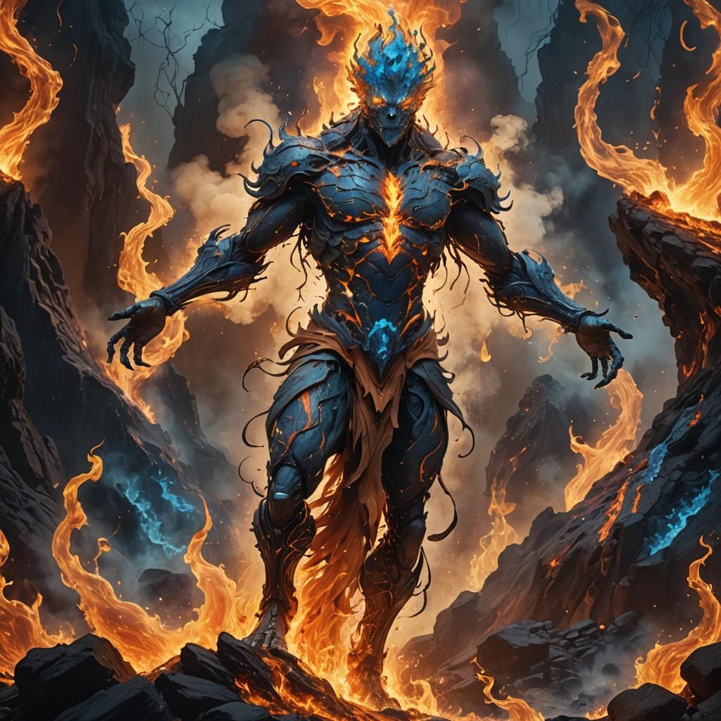 Incandescent Fire Elemental Emerges from Volcano