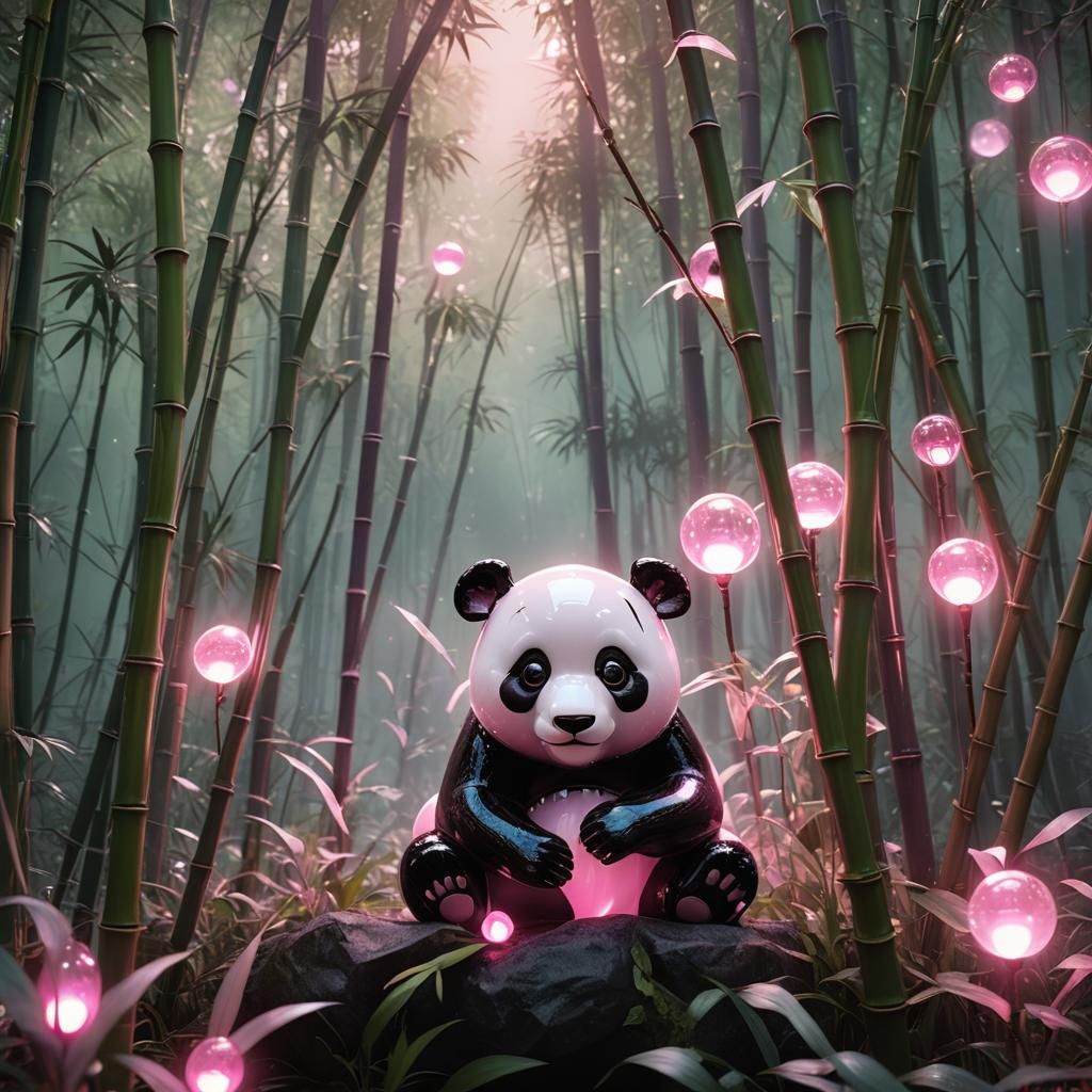 Blown Glass Panda in Bamboo Forest