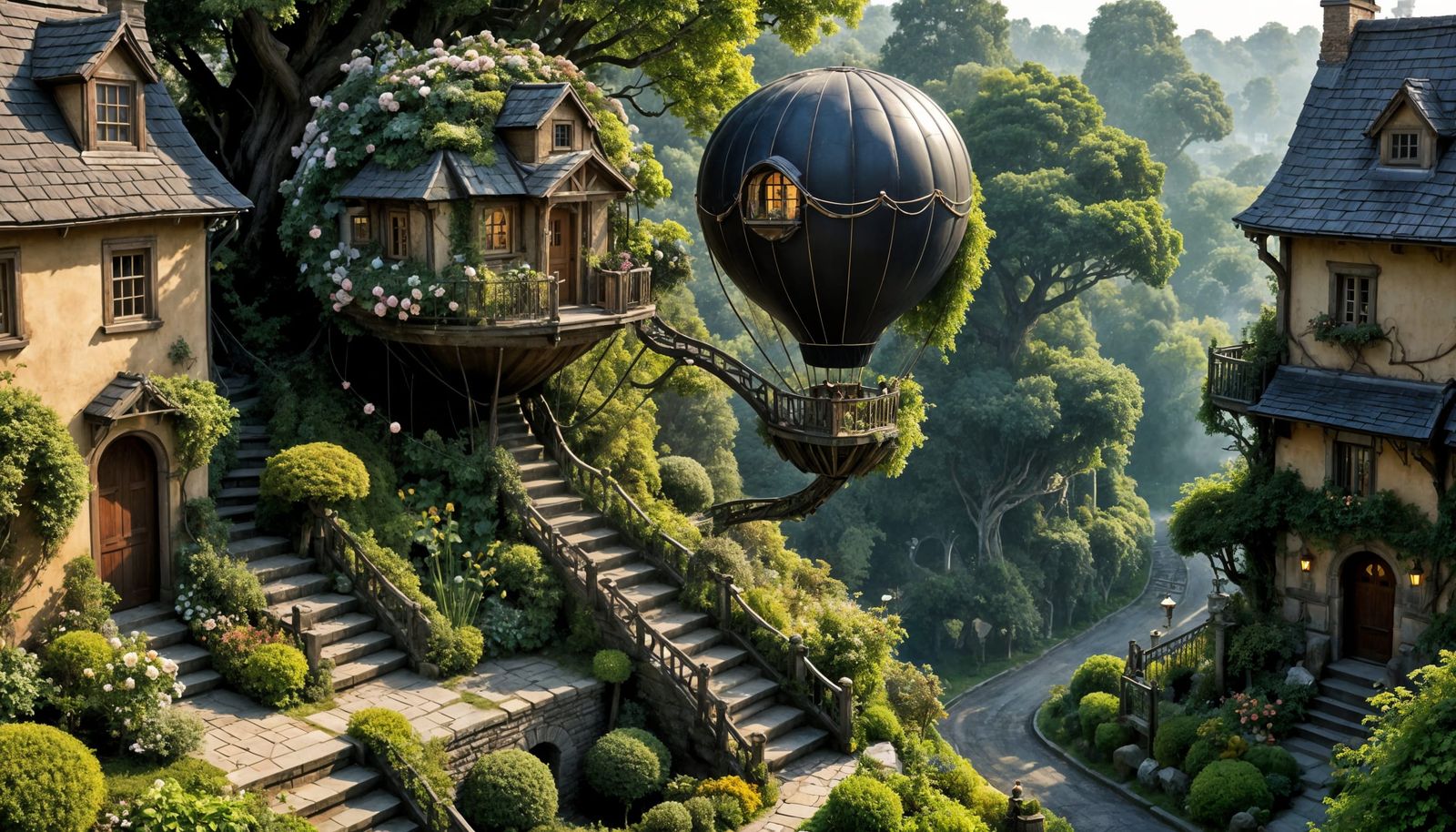 Asphalt Hot-Air-Balloon in a Fantastical Victorian Garden