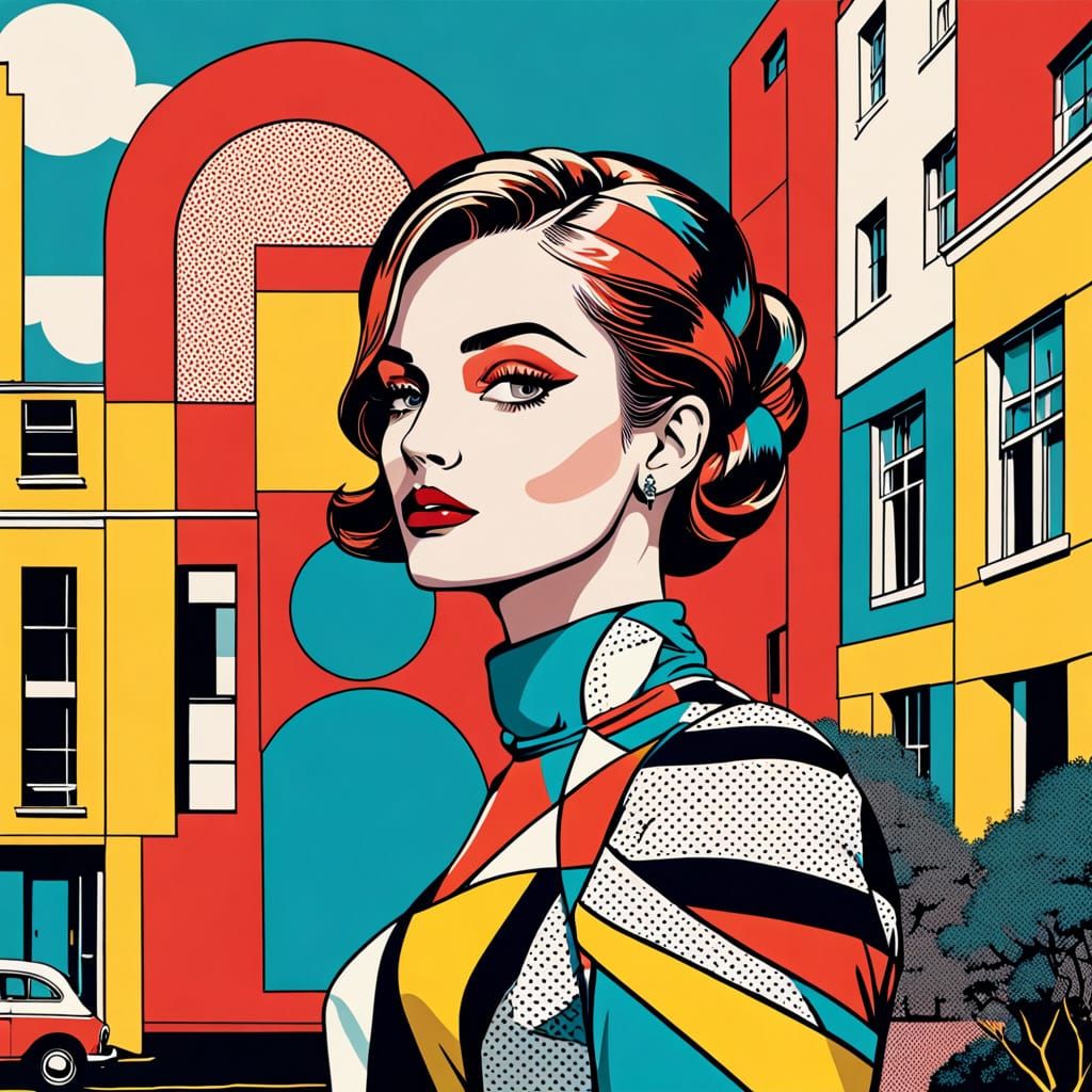 Vintage Fashion Model in Bold Pop Art Style