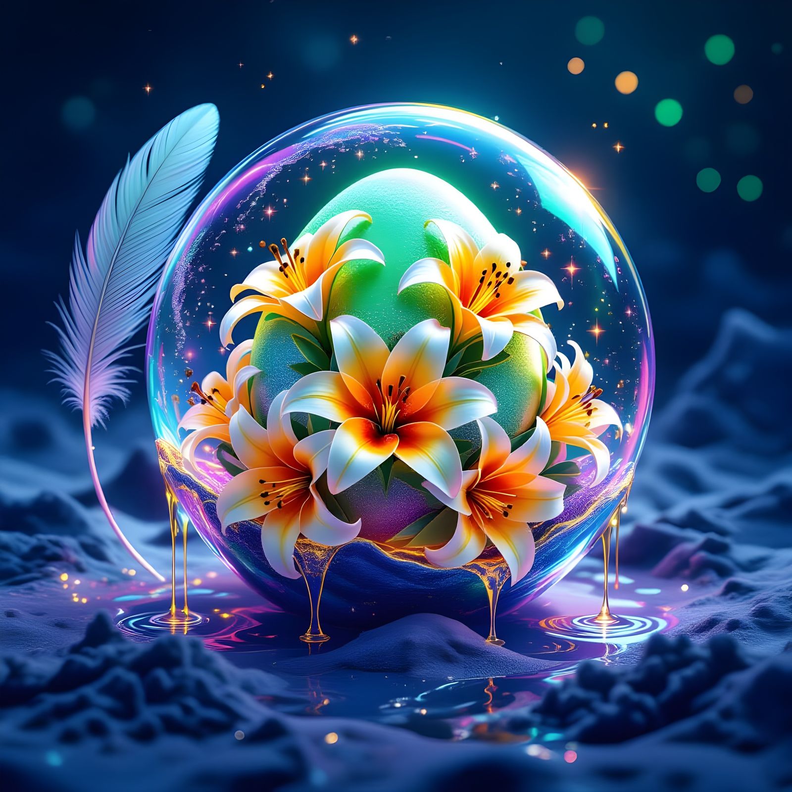 Luminous Dinosaur Egg in Neon Underwater Scene