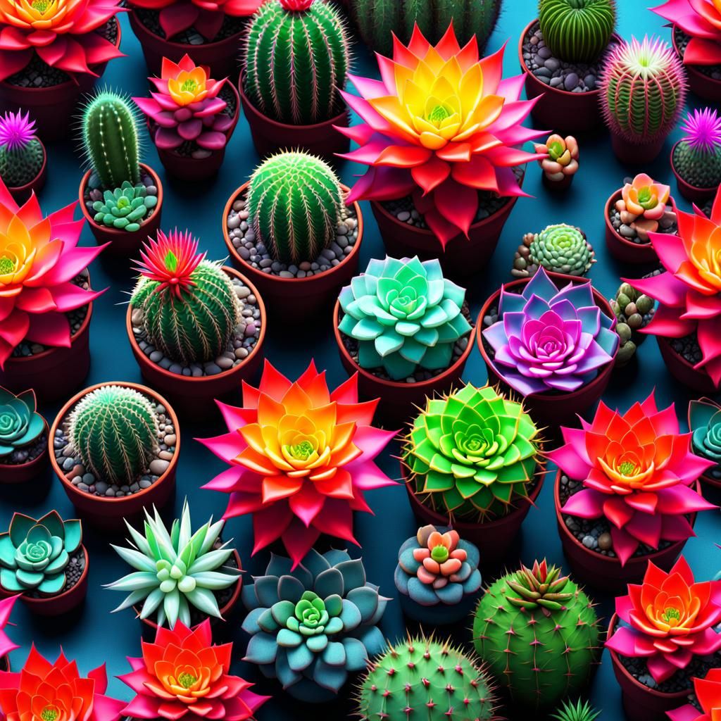 Neon Cacti and Succulents: Detailed Matte Painting