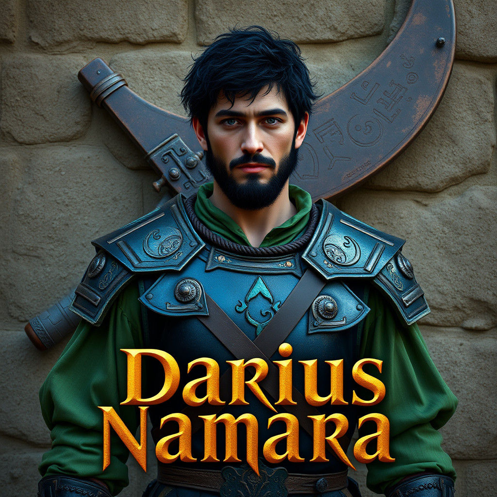 Warrior in Blue Armor with Ancient Boomerang, Detailed Matte...