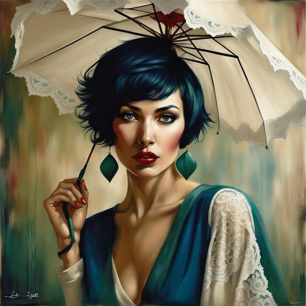 Elegant Algerian Woman Portrait with Lace Umbrella