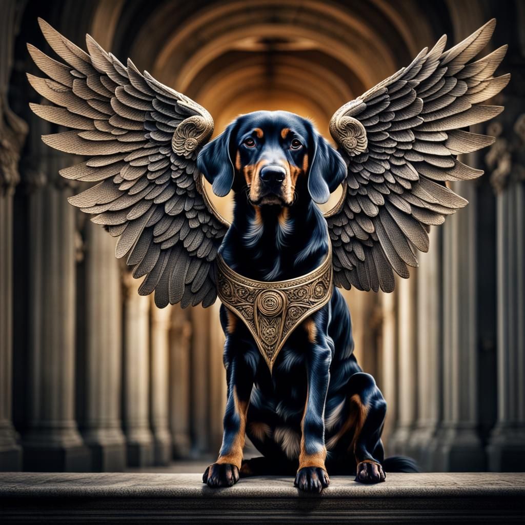 Hyperrealistic Dog with Wings in Flight