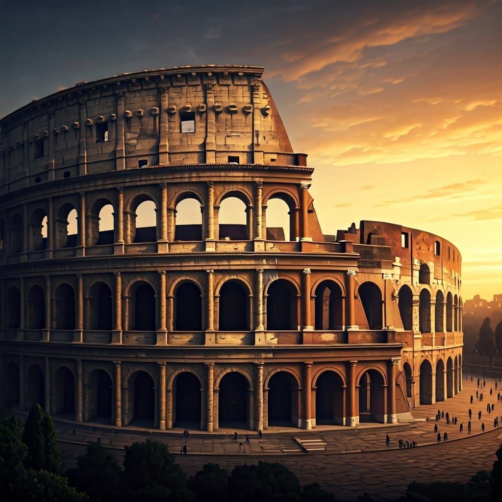 Majestic Colosseum Sunset in Photorealistic Matte Painting