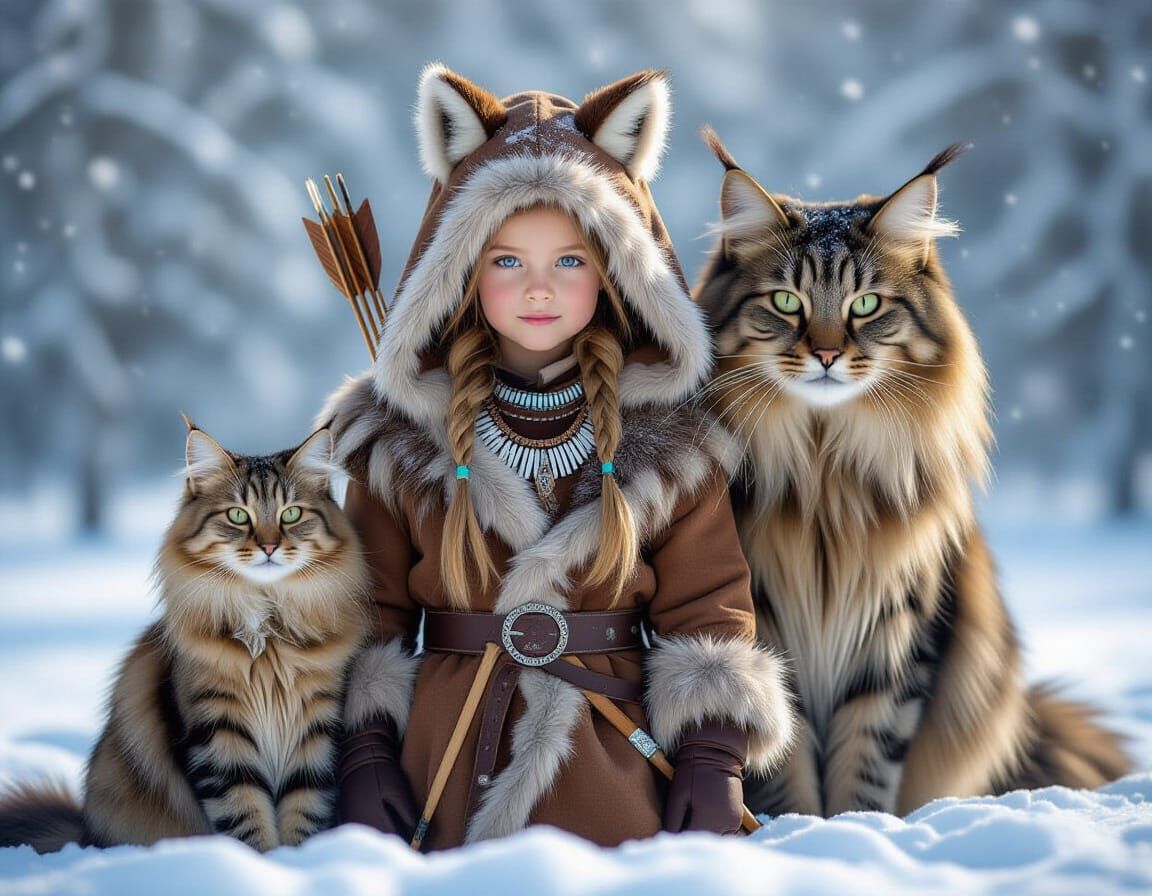 Winter Fantasy Portrait of Northern Tribal Girl