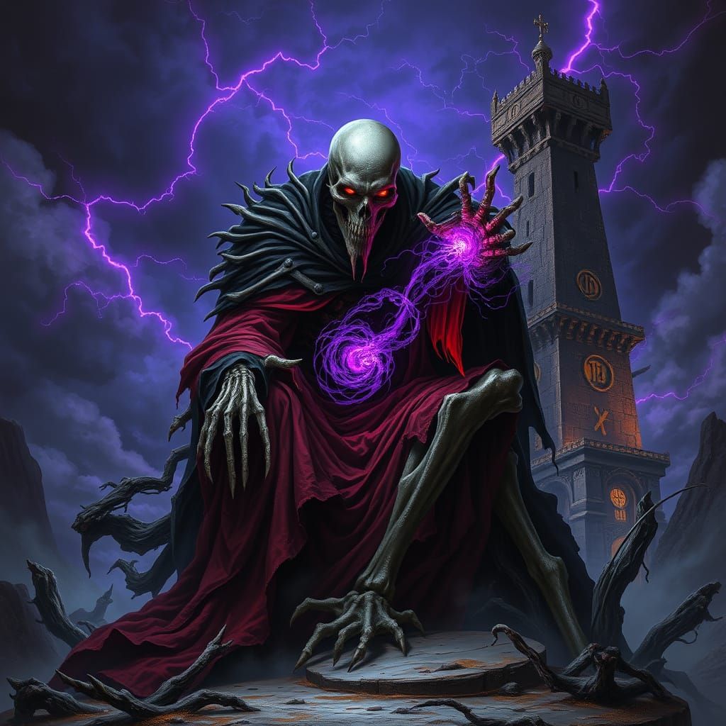 Dark Fantasy Horror Lich King in Crimson Robes