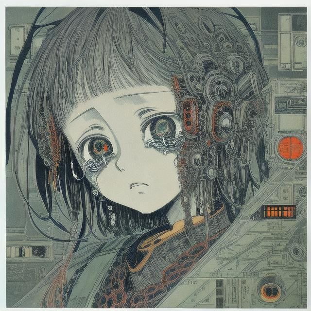 Sad Anime Girl in Manga Scan, Cassette Futurism