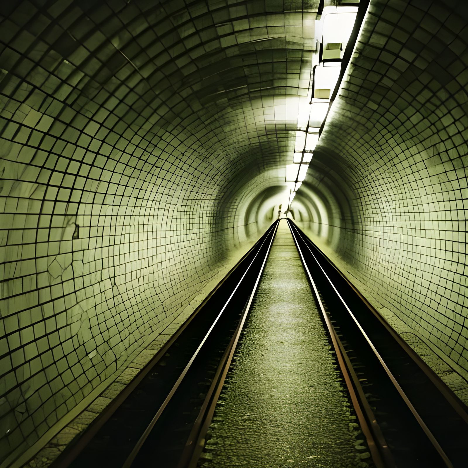 Eerie Green Empty Subway Tunnel: Professional Photography