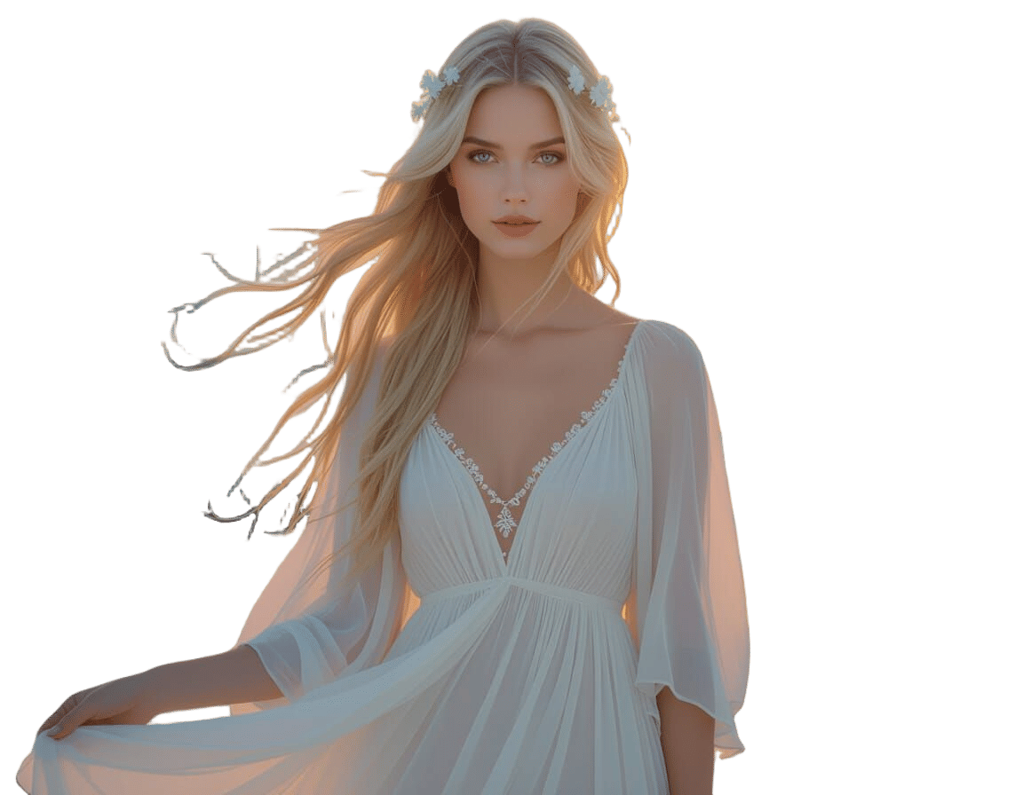 Ethereal Woman on Beach in Art Nouveau Style