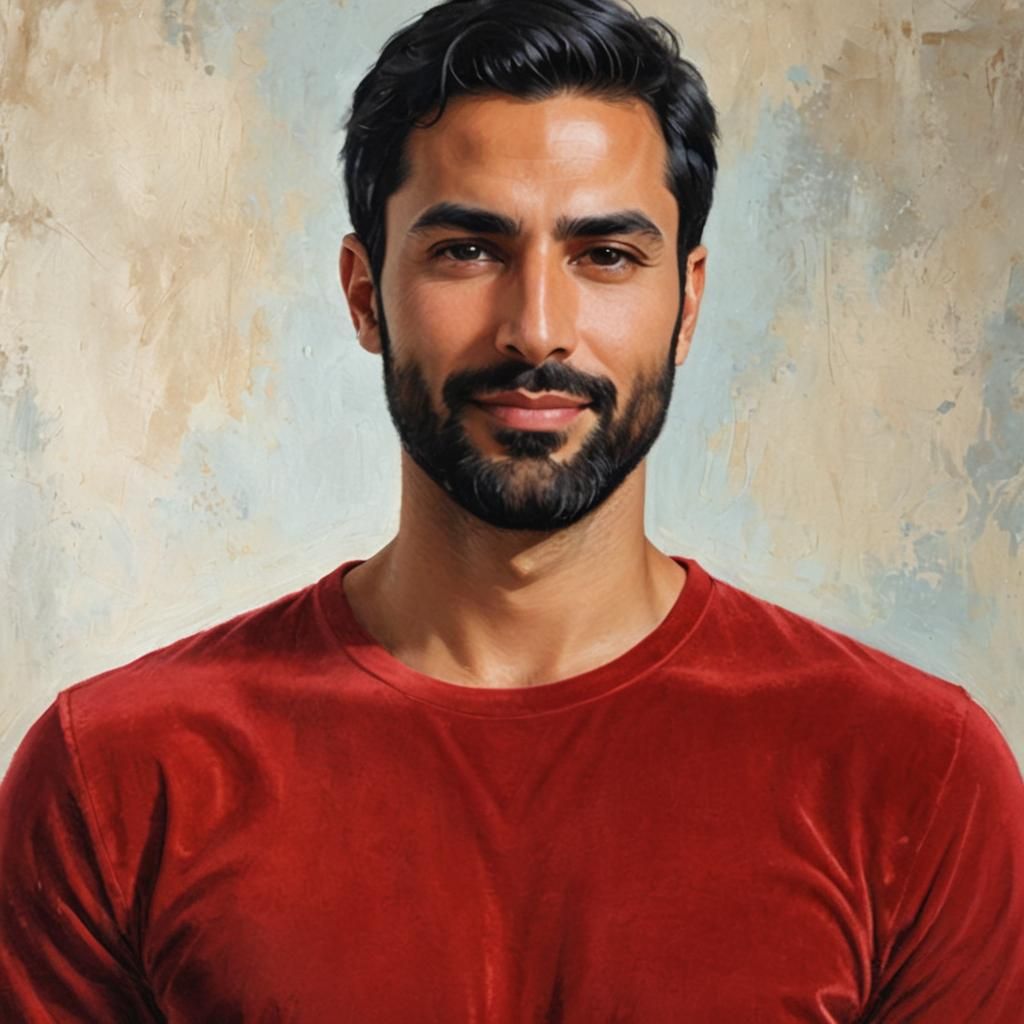 Handsome Man in Red Velvet Shirt: Digital Portrait