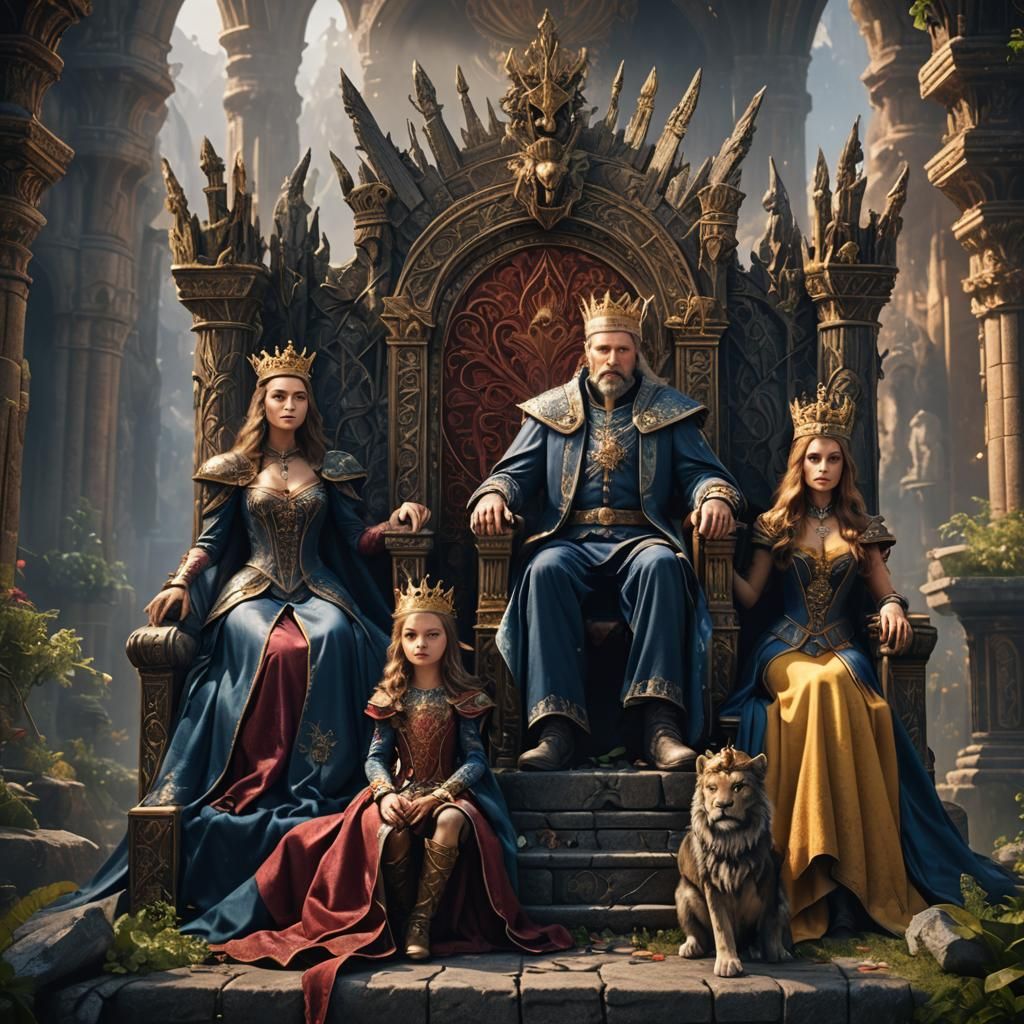 Fantasy Royal Family on a Throne in Detailed Matte Painting