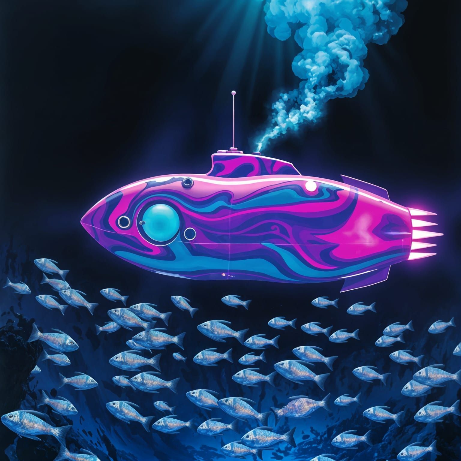 Vibrant Fantasy Submarine in a Lava Lamp Ocean