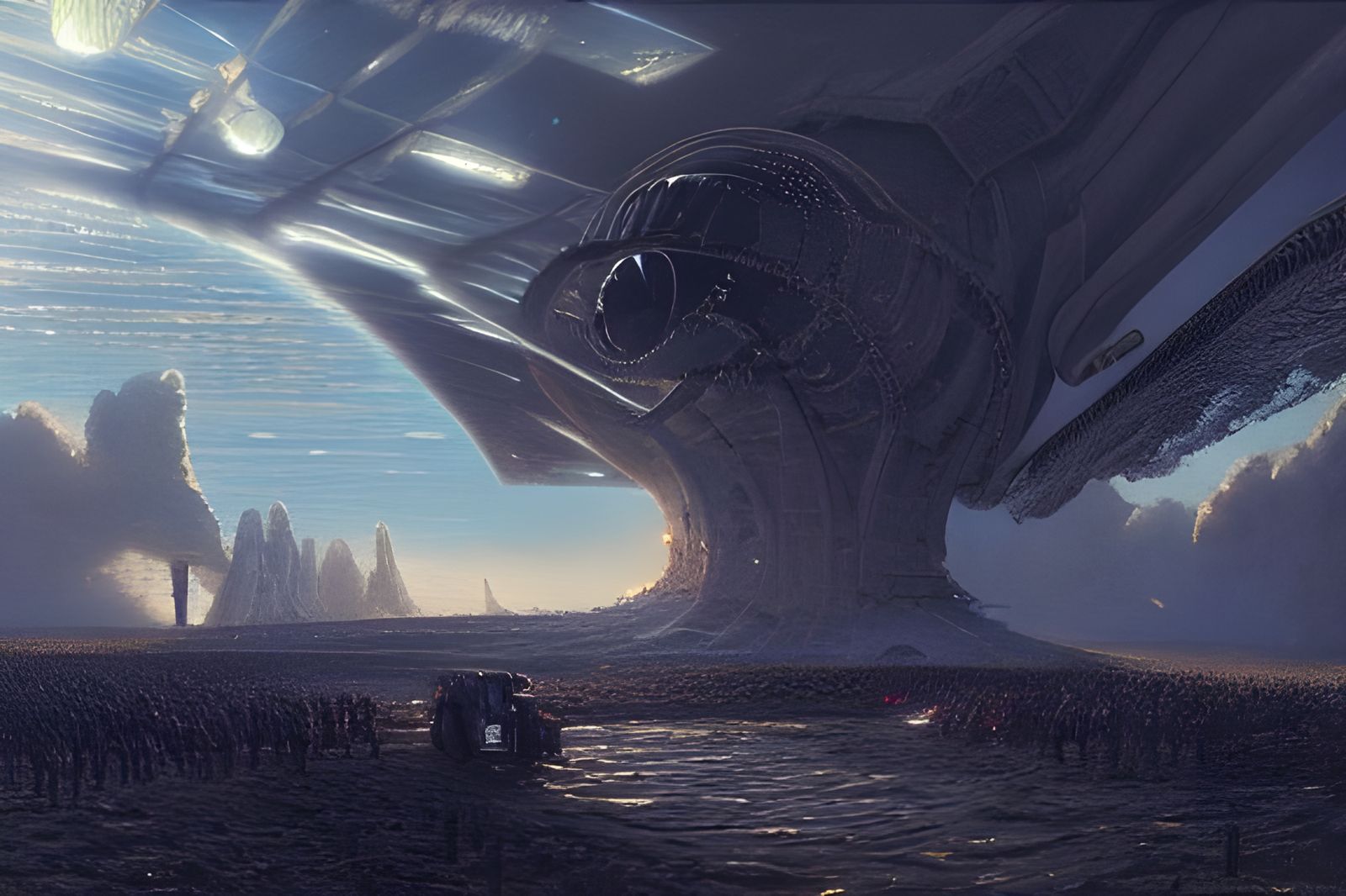 Alien Ship over Cornfields in Dimensional Fantasy Style